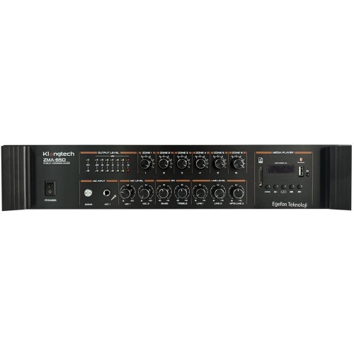 Klangtech ZMA-680 800W 6 Bölgeli 70V/100V USB Bluetooth Mikser Amplifikatör