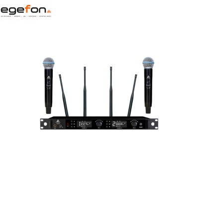 Klangmeister UW-502EE UHF 2x100 Kanal True Diversity Çift El Telsiz Mikrofon