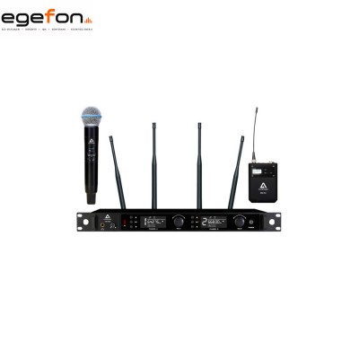 Klangmeister UW-502EY UHF 2x100 Kanal True Diversity El + Yaka Telsiz Mikrofon