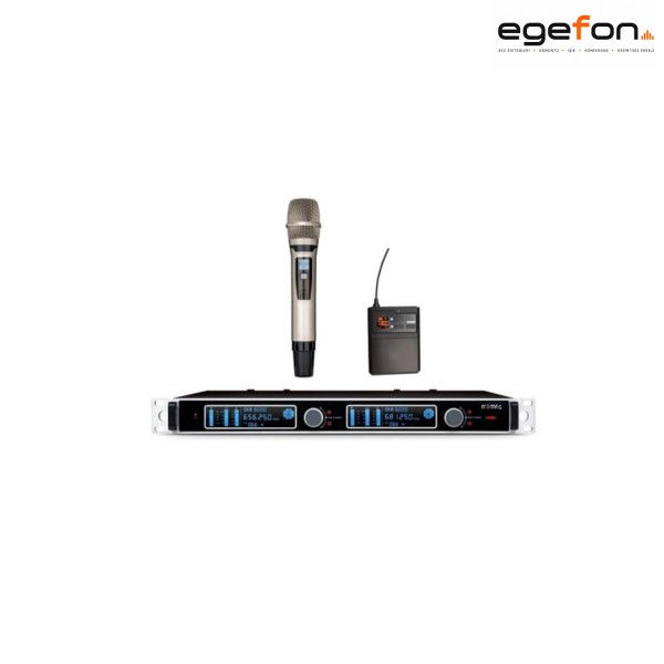 Machtig EU4000EY 100 Kanal UHF 550-610MHz IR Kontrollü LCD Ekranlı Metal Kasalı Batarya Göstergeli Rack Tipi 1 El 1 Yaka Telsiz Mikrofon Sistemi