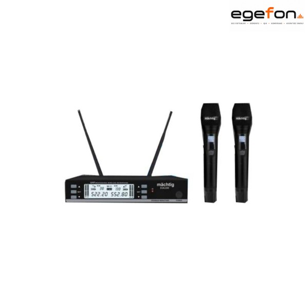Machtig EU6200EE 100 Kanal UHF 550-610MHz IR Kontrollü LCD Ekranlı Metal Kasalı Çift El Kablosuz Telsiz Mikrofon Sistemi