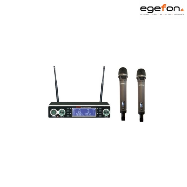Machtig U1502EE Çift El UHF 550-610MHz LCD Ekranlı Metal Kasalı Kablosuz Telsiz Mikrofon Sistemi