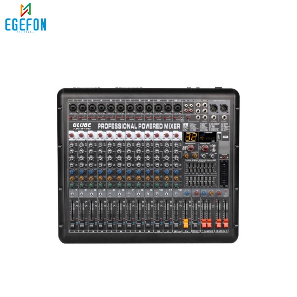 Globe Acoustic GTP1204 Model Profesyonel Power Mikser Mp3 çalar, USB kayıt, Bluetooth