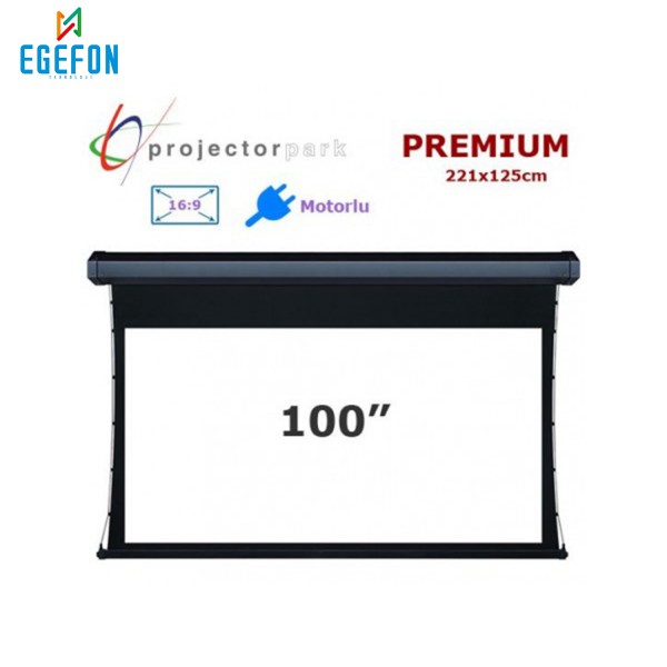 Projectorpark Premium Motorlu Projeksiyon Perdesi (221x125cm)