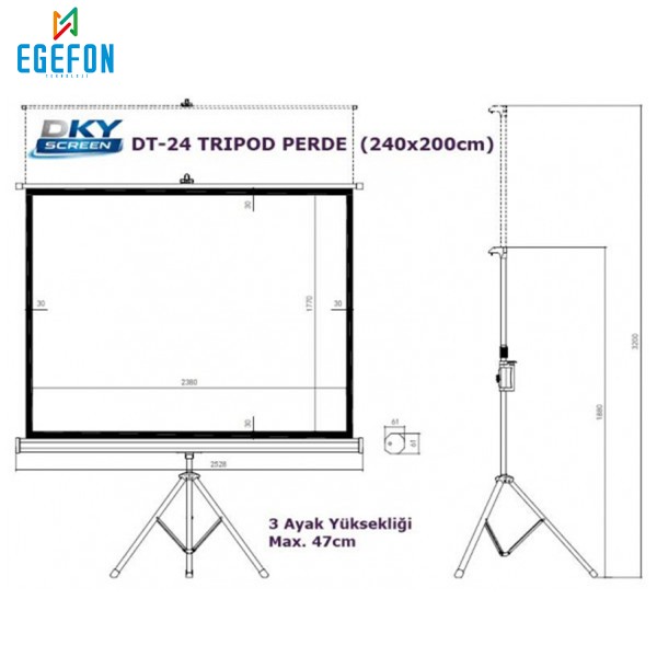 Dkyscreen DT-24 Model Tripod Ayaklı Projeksiyon Perdesi (240x200cm)